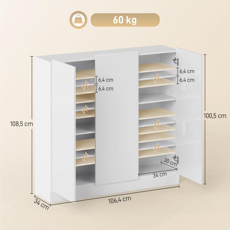 Kenkäkaappi 10 hyllyä 25–30 parille lastulevy/MDF 106,4x34x108,5 cm valkoinen