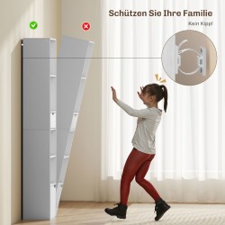 Kapea kirjahylly laatikolla ja kaapilla, 6 tasoa, lastulevy, 30 x 24 x 158 cm, valkoinen