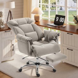 Toimistotuoli korkeaselkäinen kallistuva jalkatuella ja käsinojilla 75 x 77 x 110–118 cm vaaleanharmaa