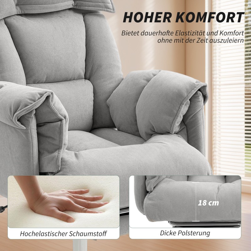 Toimistotuoli korkeaselkäinen kallistuva jalkatuella ja käsinojilla 75 x 77 x 110–118 cm vaaleanharmaa