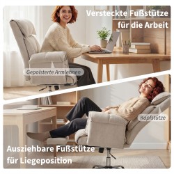 Toimistotuoli korkeaselkäinen kallistuva jalkatuella ja käsinojilla 75 x 77 x 110–118 cm vaaleanharmaa