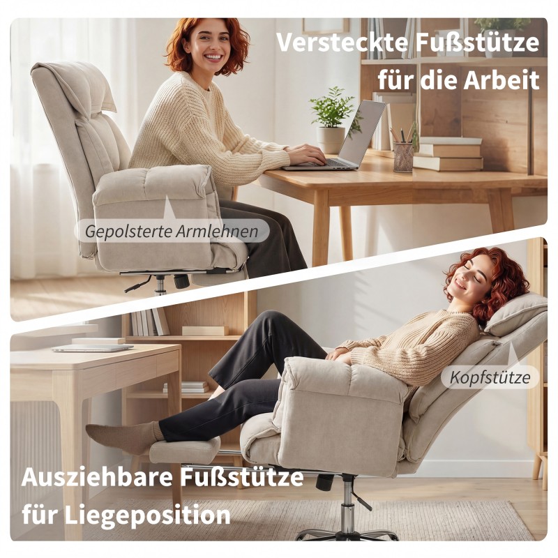 Toimistotuoli korkeaselkäinen kallistuva jalkatuella ja käsinojilla 75 x 77 x 110–118 cm vaaleanharmaa