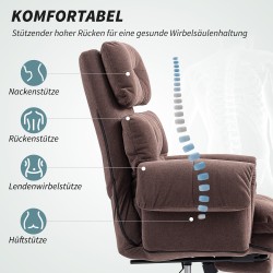 Työtuoli säädettävä selkänoja ja jalkatuki samettipintainen teräsrunko kahvinruskea