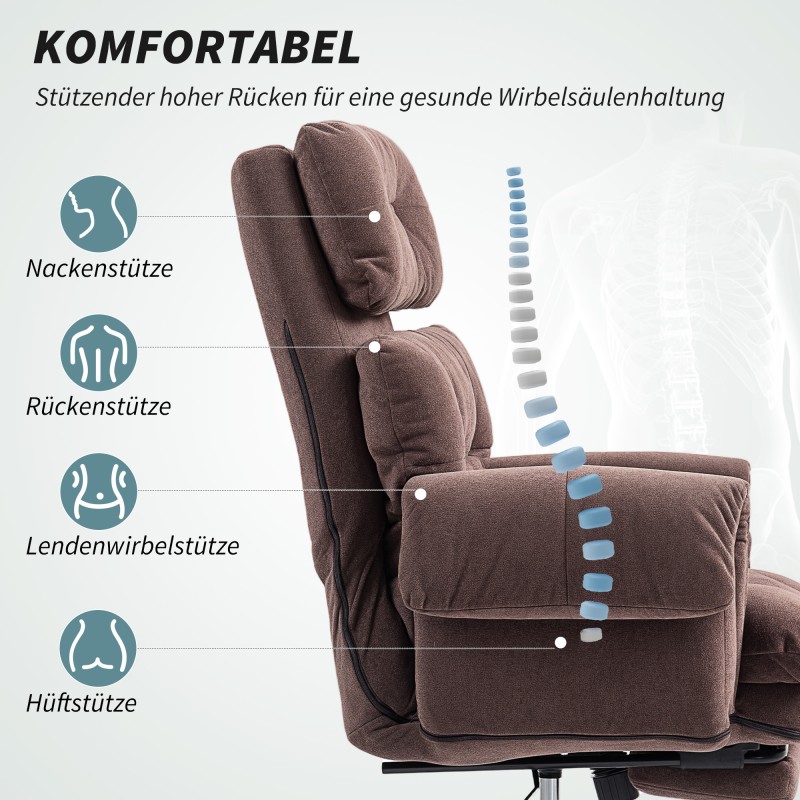 Työtuoli säädettävä selkänoja ja jalkatuki samettipintainen teräsrunko kahvinruskea