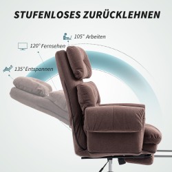 Työtuoli säädettävä selkänoja ja jalkatuki samettipintainen teräsrunko kahvinruskea