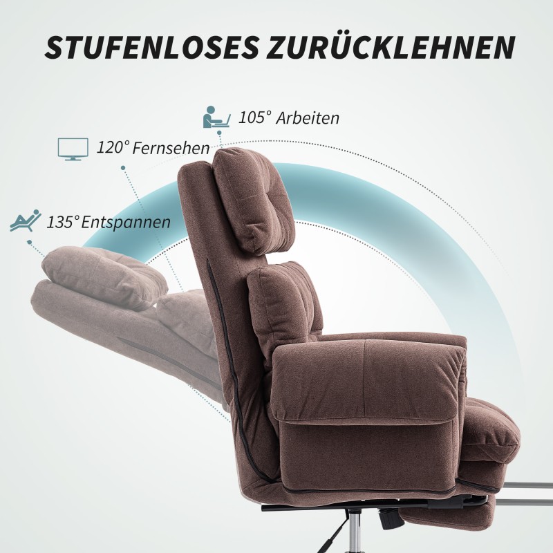 Työtuoli säädettävä selkänoja ja jalkatuki samettipintainen teräsrunko kahvinruskea