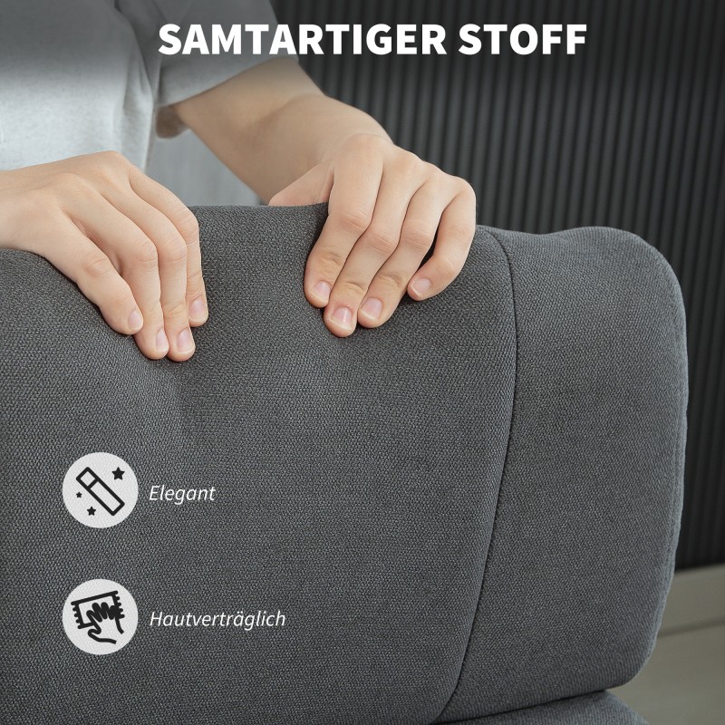 Työtuoli samettimainen kangas, säädettävä kallistus ja istuinkorkeus, pyörillä, tummanharmaa