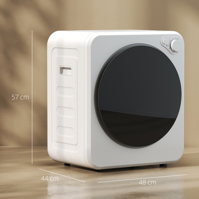 Kompakti kuivausrumpu 4 kg, 5 ohjelmaa, 400/800 W, 60 °C, seinä- ja vapaasti seisova, valkoinen