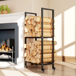 Halkoteline sisäkäyttöön teräs 60 x 30 x 119 cm 2 tasoa pyörillä musta