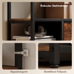 Säilytyshylly 2 kangaslaatikkoa 9 avointa lokeroa teräsrunko 72,5 x 30 x 150 cm ruskea musta