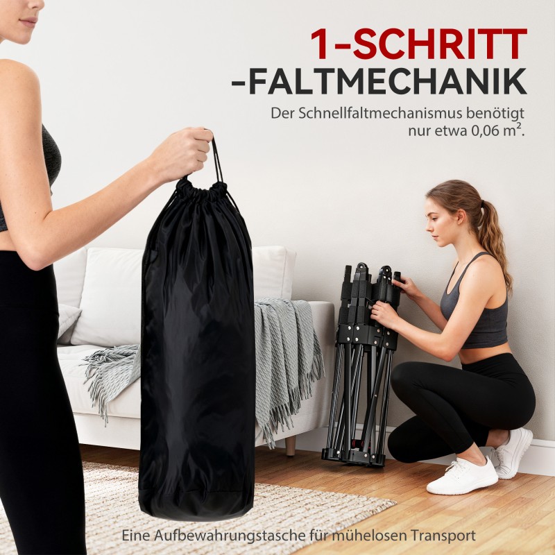 Kuntoilutrampoliini säädettävällä T-kahvalla, taitettava, 120 kg, teräs/muovi, musta