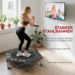 Kuntoilutrampoliini säädettävällä T-kahvalla, taitettava, 120 kg, teräs/muovi, musta