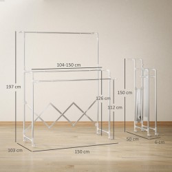 Pyykinkuivausteline torni, ruostumaton teräs, 3 säädettävää tasoa, taittuva, pyörillä, hopea