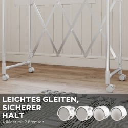 Pyykinkuivausteline torni, ruostumaton teräs, 3 säädettävää tasoa, taittuva, pyörillä, hopea