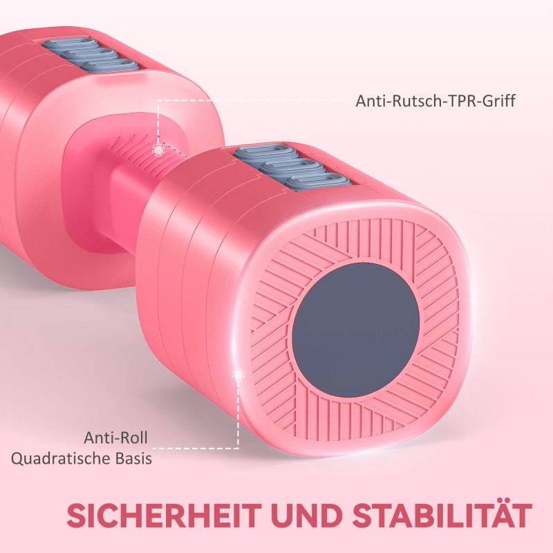 Säädettävä käsipainosetti 2 x 2,5 kg, neliönmuotoinen, metalliydin, rosarot