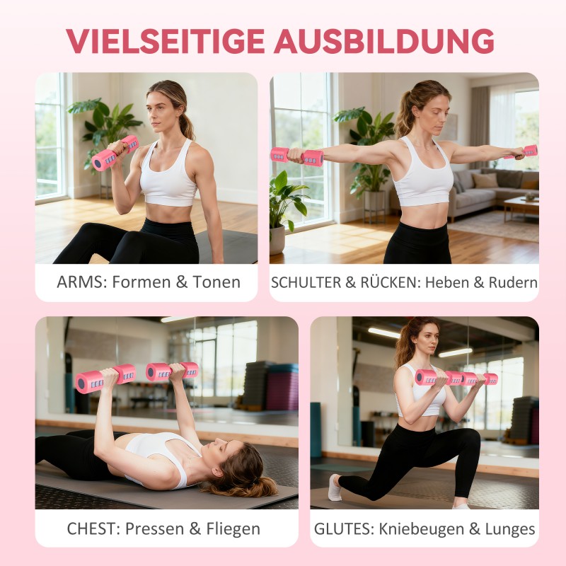 Säädettävä käsipainosetti 2 x 2,5 kg, neliönmuotoinen, metalliydin, rosarot