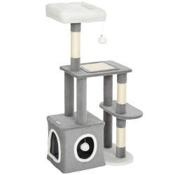 Kissan kiipeily ja raapimapuu sisalitolpilla pesäkolo ja lelut 55 x 40 x 107 cm harmaa