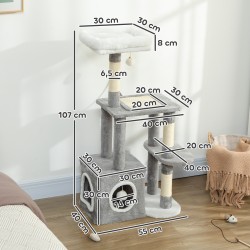 Kissan kiipeily- ja raapimapuu sisalitolpilla, pesäkolo ja lelut 55 x 40 x 107 cm, harmaa