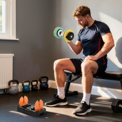 Säädettävä käsipaino kotitreeniin 5–25 kg, teräs ja muovi, liukumaton kahva, säilytysalusta mukana