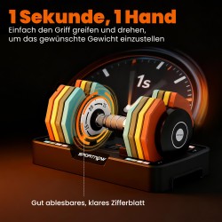 Säädettävä käsipaino kotitreeniin 5–25 kg, teräs ja muovi, liukumaton kahva, säilytysalusta mukana