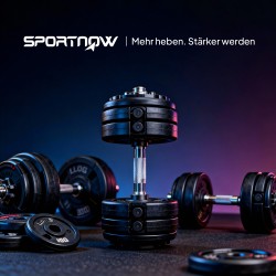 Säädettävä käsipaino kotitreeniin 5–25 kg, teräs ja muovi, liukumaton kahva, säilytysalusta mukana