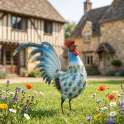 Kukko puutarhakoriste ulkokäyttöön, metallia, 41 cm, monivärinen, maapiikeillä