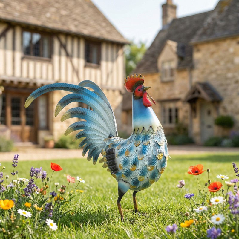 Kukko puutarhakoriste ulkokäyttöön, metallia, 41 cm, monivärinen, maapiikeillä