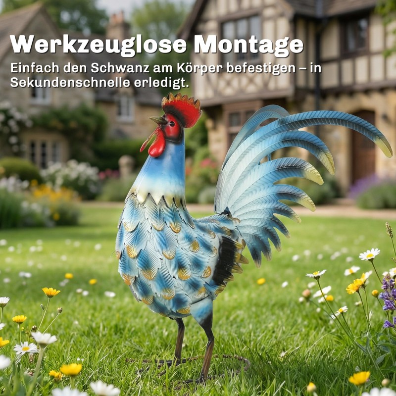 Kukko puutarhakoriste ulkokäyttöön, metallia, 41 cm, monivärinen, maapiikeillä