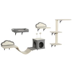 Seinään kiinnitettävä kissan kiipeily ja raapimapuu sisalpinnat 4 osaa 1 3 kissalle beige harmaa