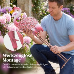 Metallinen flamingo puutarhakoriste ulkokäyttöön, 2 kpl setti, punavalkoinen