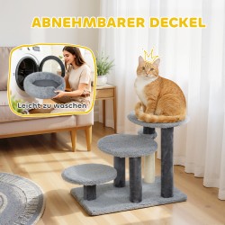 Kissan kiipeilypuu ja portaat, sisalpylväs ja plyysi, leveä pohja, 60 x 40 x 56 cm, harmaa