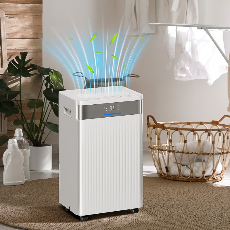 Ilmankuivain 20 l/vrk kompressorilla, 4,5 l säiliö, 20–40 m², 24 h ajastin, LED-näyttö, valkoinen muovi