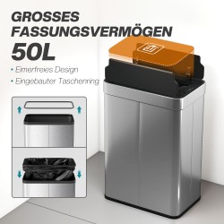 Automaattinen sensoriroskakori 55 L, perhoskansi, ruostumaton teräs, hopea/musta