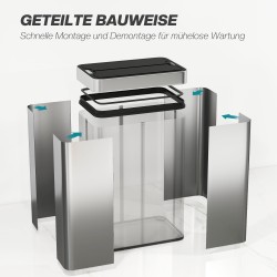 Automaattinen sensoriroskakori 55 L, perhoskansi, ruostumaton teräs, hopea/musta