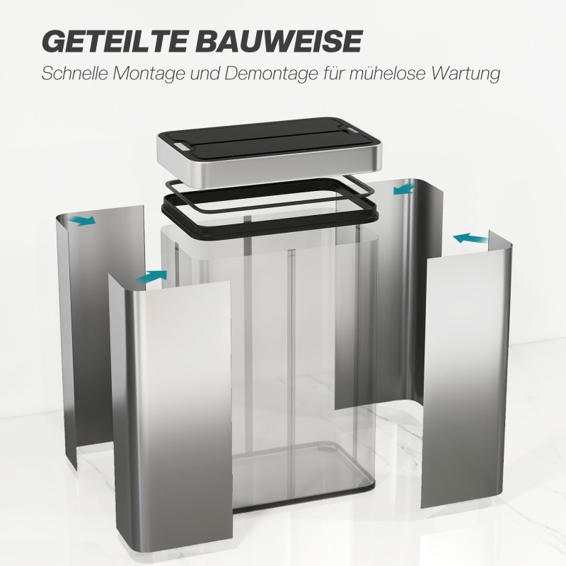 Automaattinen sensoriroskakori 55 L, perhoskansi, ruostumaton teräs, hopea/musta