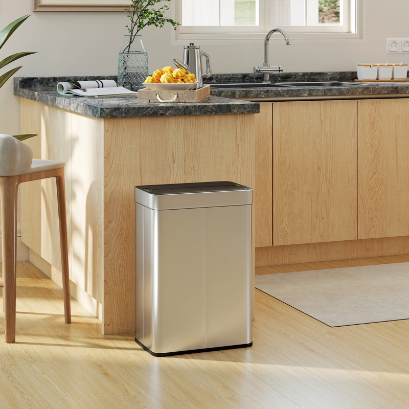 Automaattinen sensoriroskakori 55 L, perhoskansi, ruostumaton teräs, hopea/musta