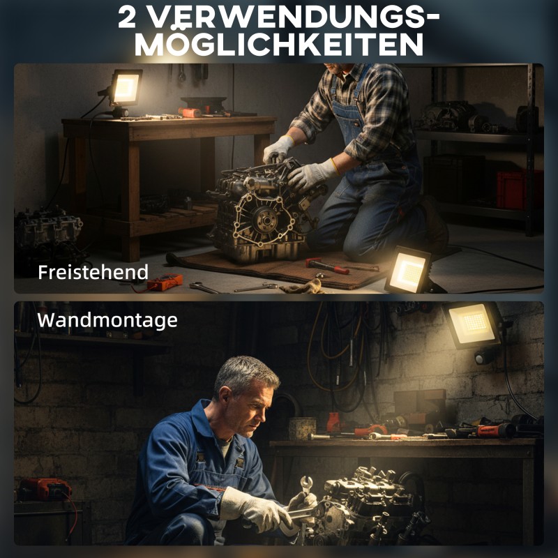 Työvalaisin 50 W ulkokäyttöön, 3 tilaa, liiketunnistin, 2 kpl, alumiini, IP65, musta