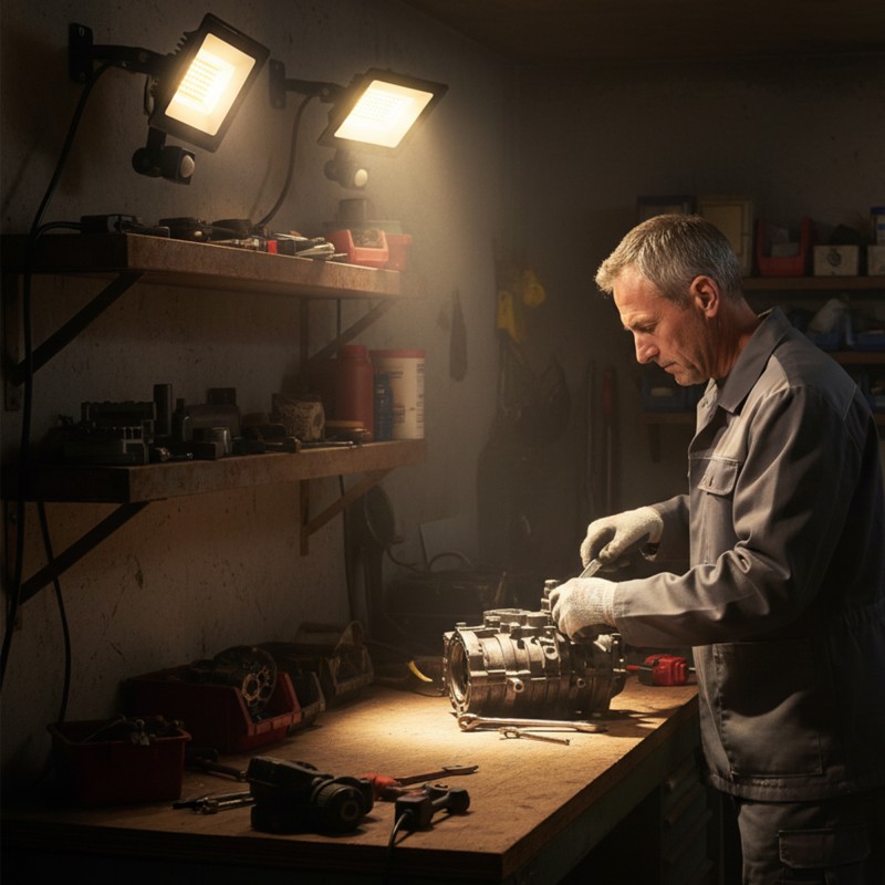 Työvalaisin 50 W ulkokäyttöön, 3 tilaa, liiketunnistin, 2 kpl, alumiini, IP65, musta