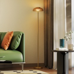 LED-lattiavalaisin olohuoneeseen, messinki, 3000 K lämmin valo, jalkakytkin, 25 x 25 x 134 cm