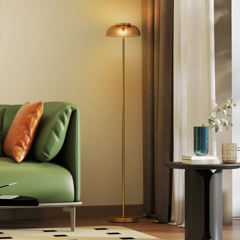 LED-lattiavalaisin olohuoneeseen, messinki, 3000 K lämmin valo, jalkakytkin, 25 x 25 x 134 cm