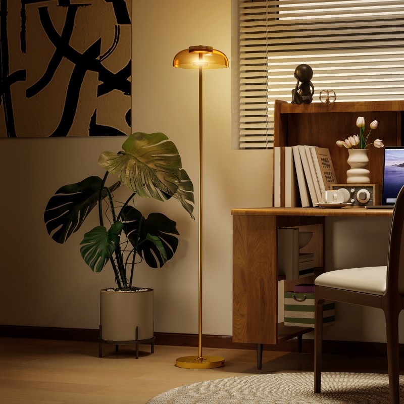 LED-lattiavalaisin olohuoneeseen, messinki, 3000 K lämmin valo, jalkakytkin, 25 x 25 x 134 cm