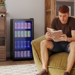 Juomajääkaappi lasiovella 93 L, säädettävät hyllyt, 2–14 °C, musta