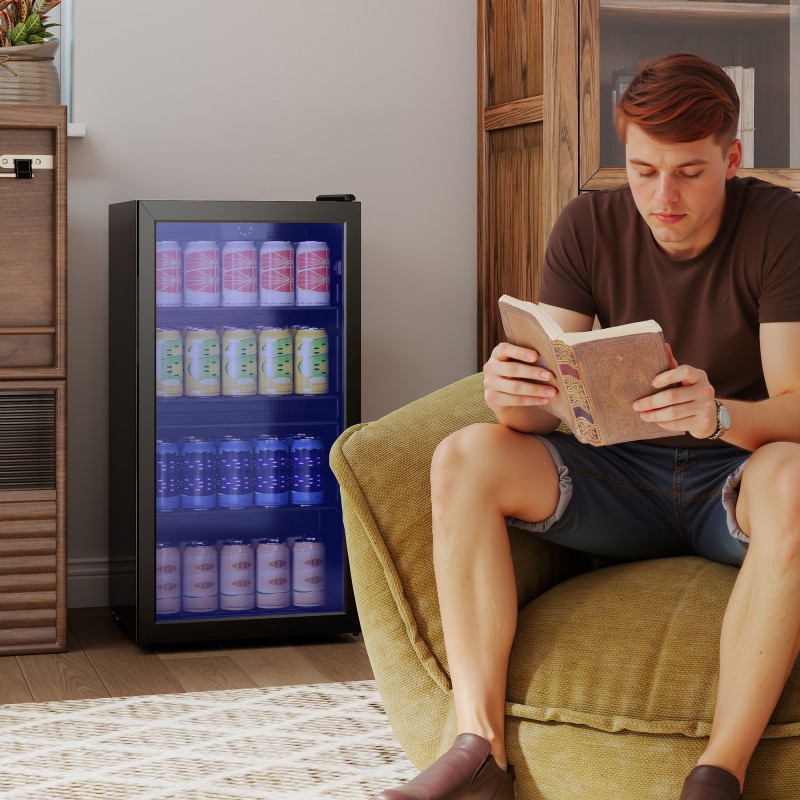 Juomajääkaappi lasiovella 93 L, säädettävät hyllyt, 2–14 °C, musta