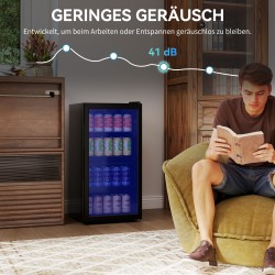 Juomajääkaappi lasiovella 93 L, säädettävät hyllyt, 2–14 °C, musta