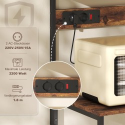 Keittiöhylly pistorasialla, teräsrunko ja levyt, 5 hyllyä, 5 S-koukkua, rustiikin ruskea, 60 x 42 x 153 cm