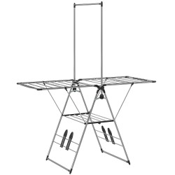 Pyykinkuivausteline säädettävillä siivekkeillä ja kenkätelineillä ruostumaton teräs 156 5 x 68 x 192 cm hopea