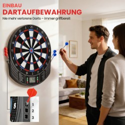 Elektroninen darttaulu 1–8 pelaajalle, LCD-näyttö, 6 pehmeäkärkistä darts-settiä, monivärinen