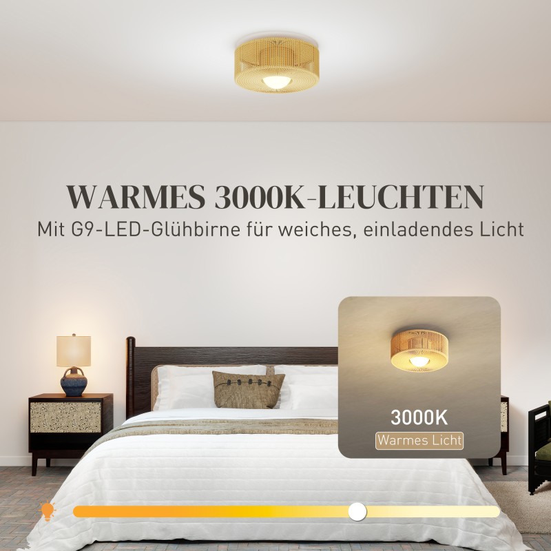 Boho kattovalaisin hamppuköysivarjostimella, G9 LED, Ø30 cm, vaaleanruskea-musta