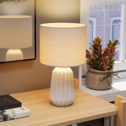 Pöytävalaisin pellavavarjostimella 22 x 22 x 39 cm E27 valkoinen keramiikka