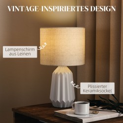 Pöytävalaisin pellavavarjostimella 22 x 22 x 39 cm E27 valkoinen keramiikka